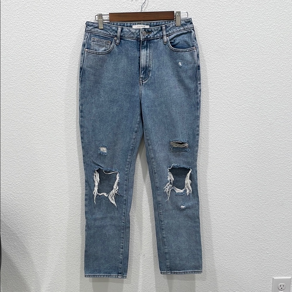 PacSun Blue Straight Leg Distressed Jeans